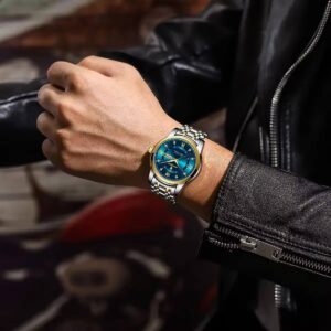 POEDAGAR 936 moda casual hombre reloj de cuero reloj de cuarzo impermeable brillante correa de acero inoxidable hombre reloj calendario